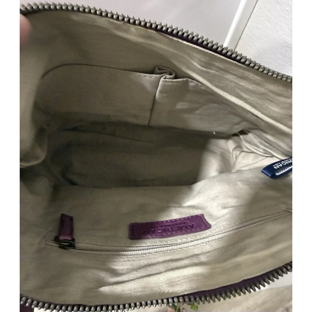 American Leather Co Plum Satchel Shoulder Bag Handbag Purse Purple
